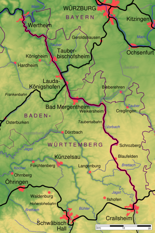Verlauf der Tauberbahn