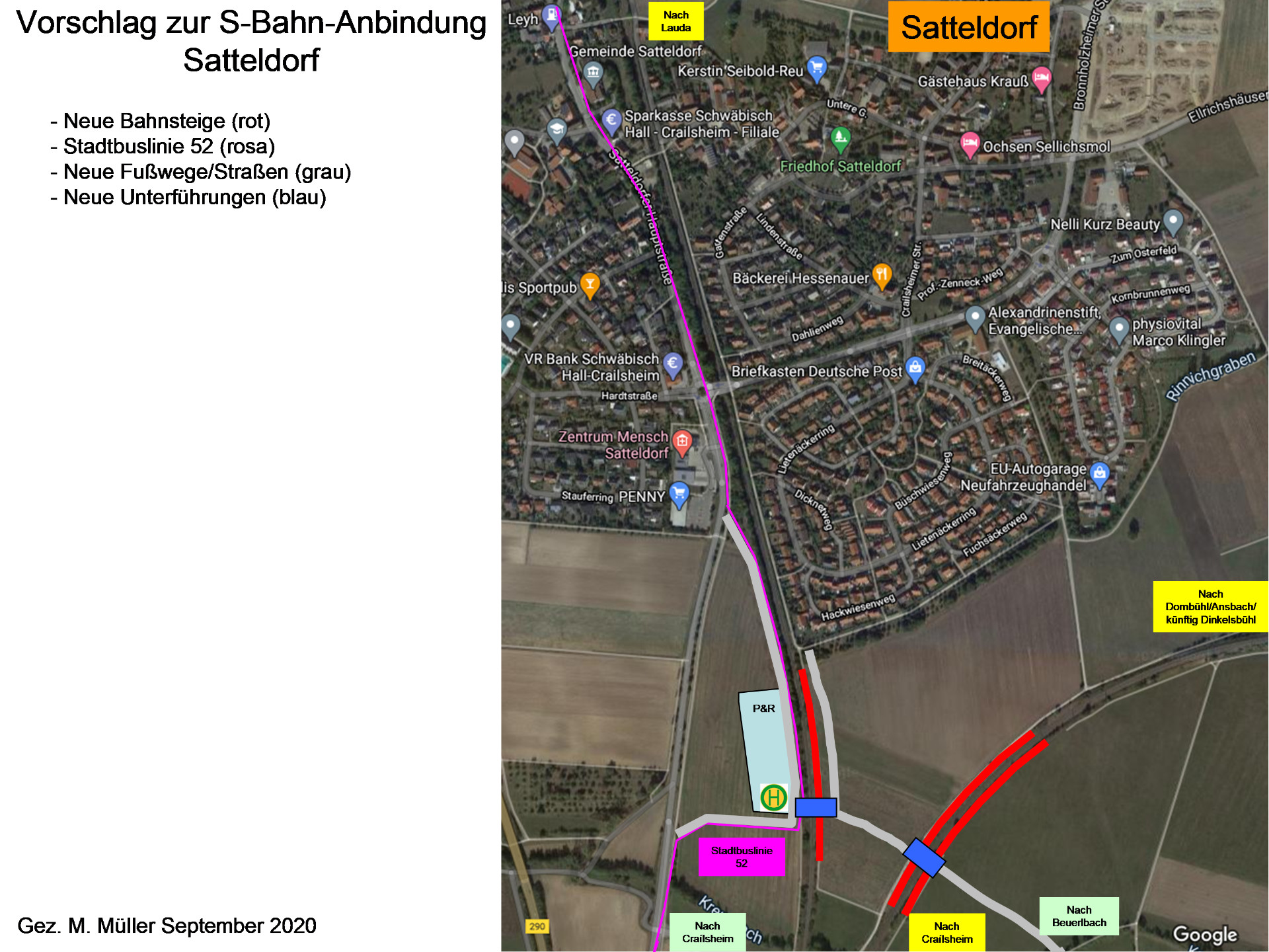 Vorschlag zur Einrichtung eines neuen Bahnhaltepunkts in Satteldorf